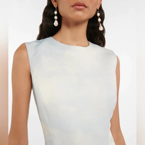 *$3,737 NEW OSCAR DE LA RENTA BLUE FLORAL LANDSCAPE MIDI DRESS US S